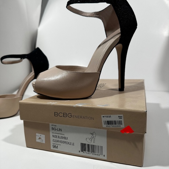 BCBGeneration [ Womens 9 ] Super High‎ Ankle Strap Heels in Nude/ Black - Picture 12 of 15